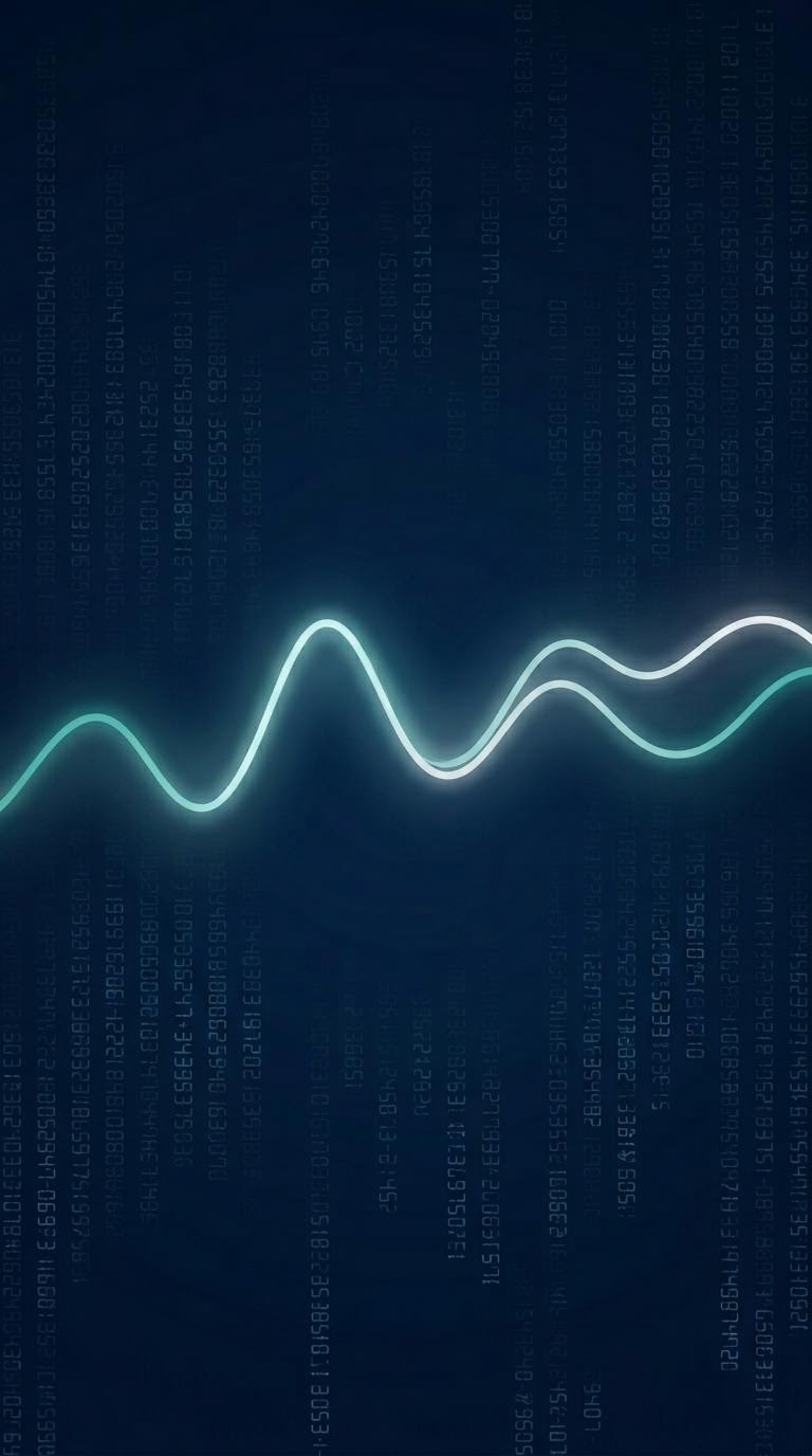 雇用統計の発表画面を想起させる数値と折れ線の抽象グラフィック